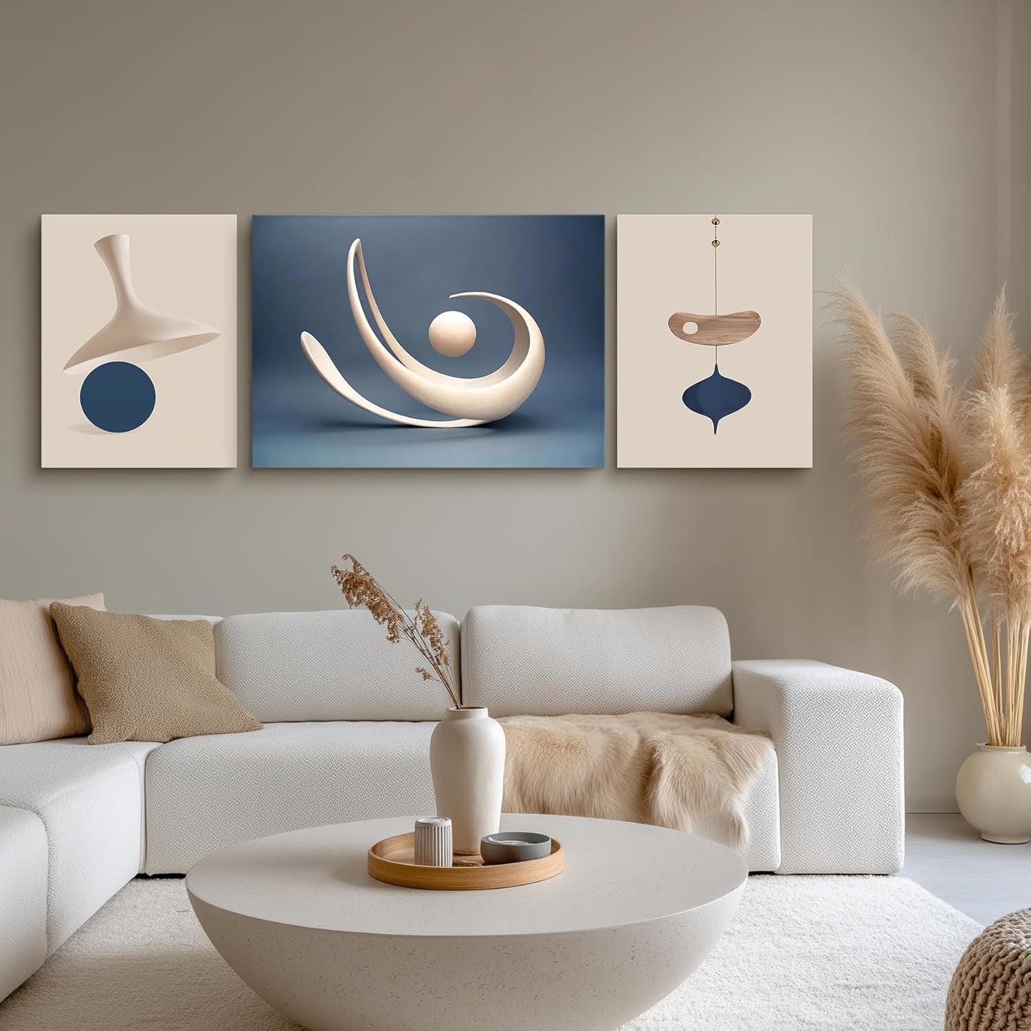 Abstract Canvas Wall Art Blue Modern Framed Prints Living Room Home Decor