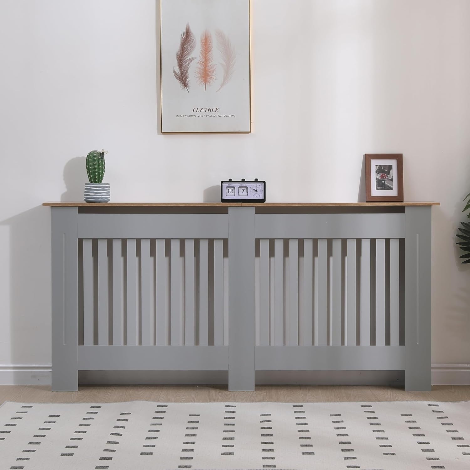 Extra Large Grey Radiator Cover Modern Slatted MDF Grill Cabinet 172x82x19cm