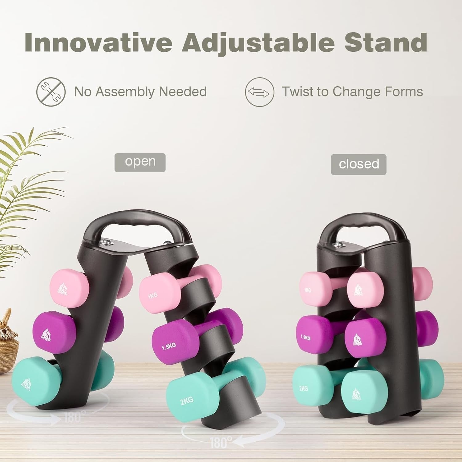 Portable Neoprene Dumbbell Set 1-2KG with Rack – Home Gym Fitness Workout