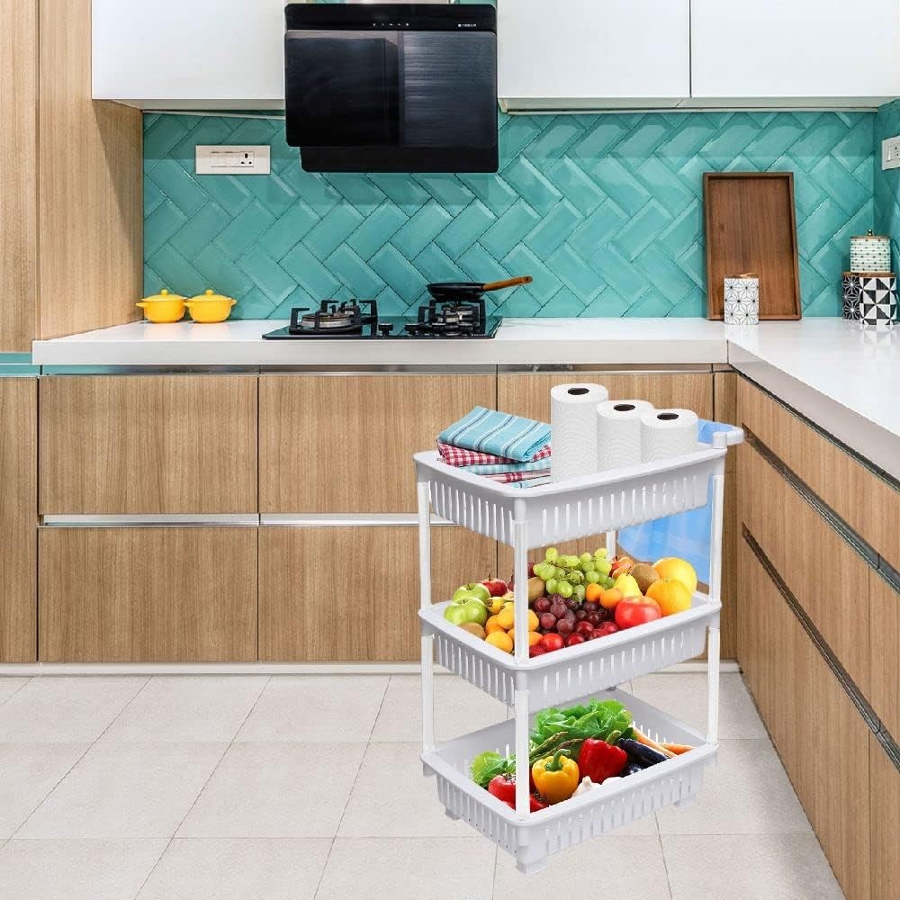 2x 3 Tier Rolling Storage Trolley Carts on Wheels Kitchen Bathroom Organizer