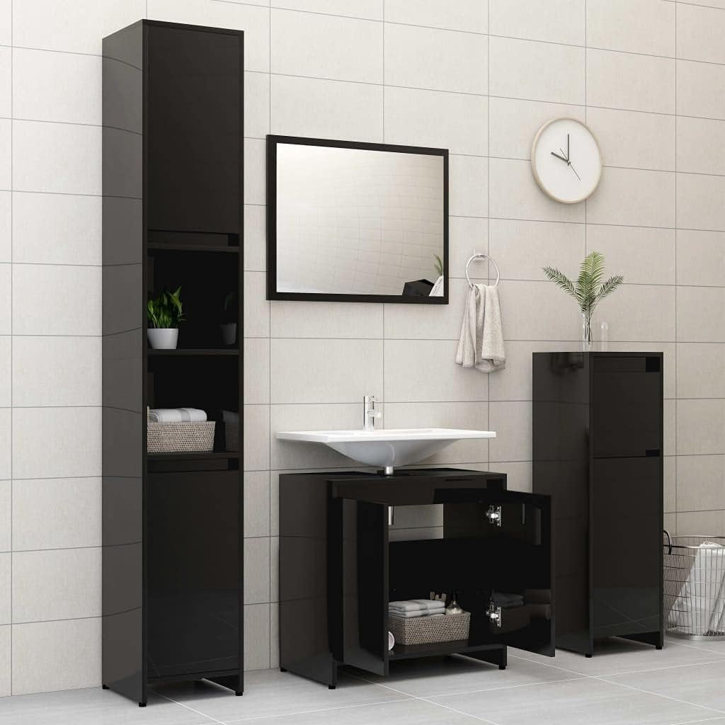 Black Under Sink Bathroom Storage Cabinet Cupboard 60x35x61cm Modern