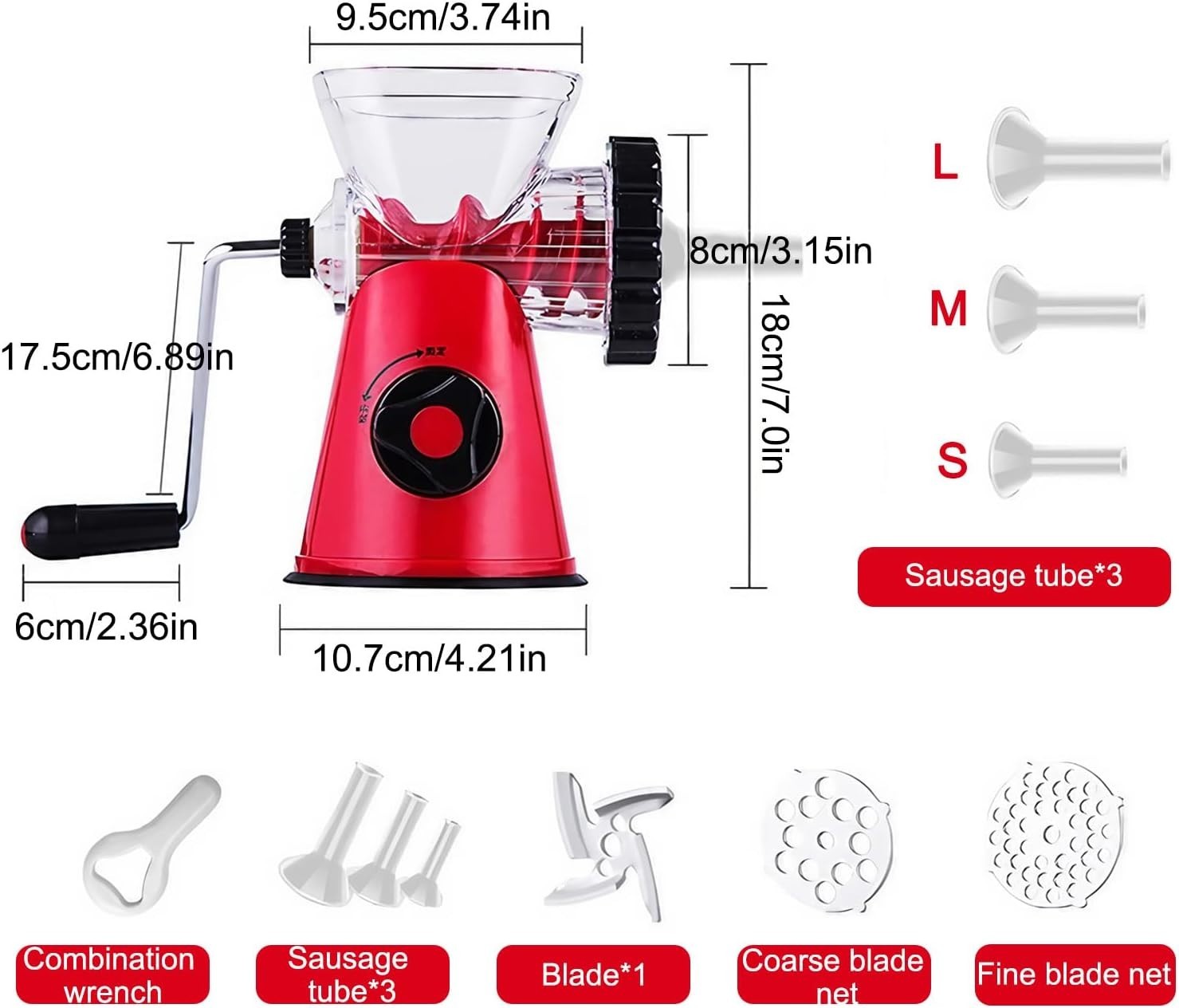 Manual Meat Grinder Sausage Maker Mincer Hand Crank Heavy Duty Red