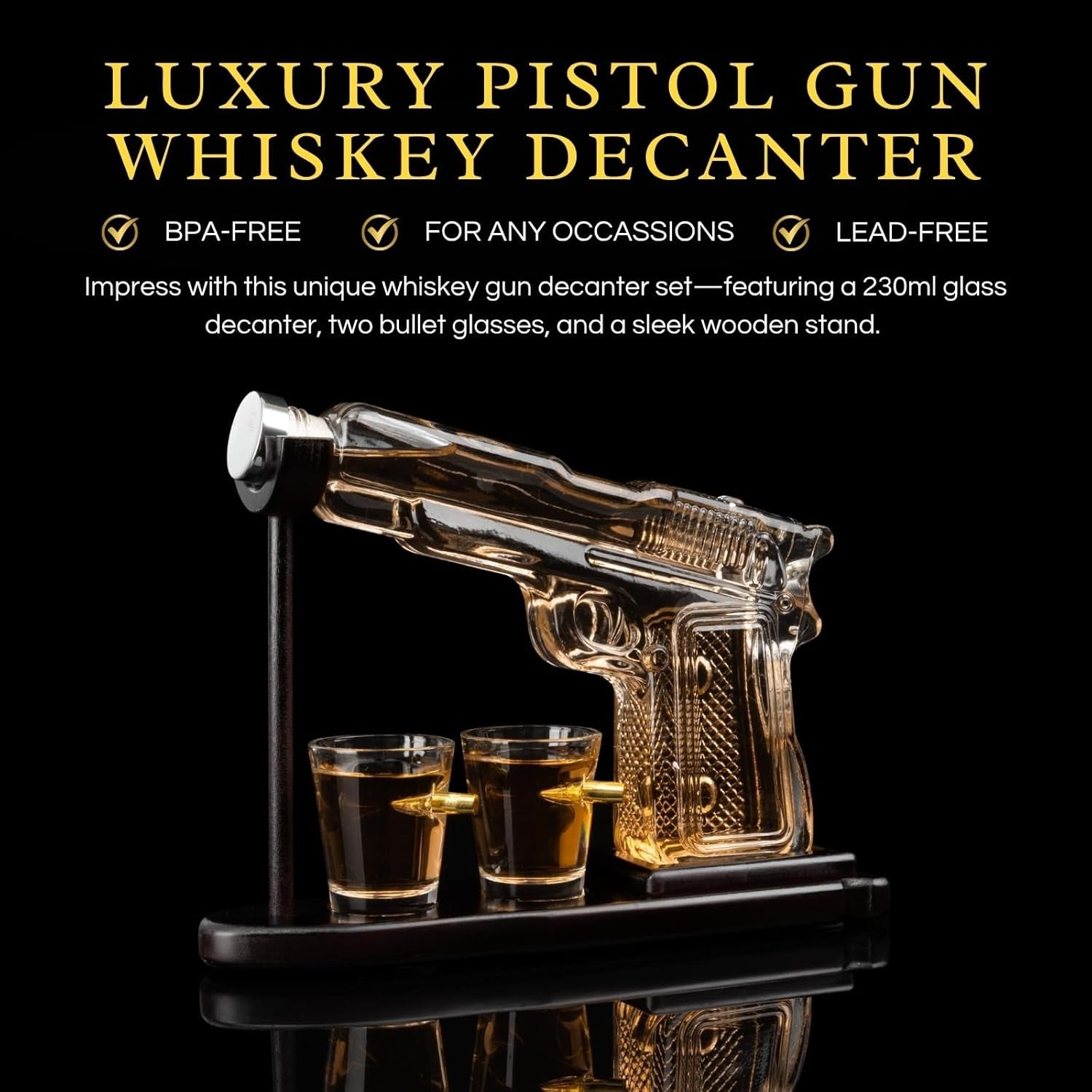 Pistol Whiskey Decanter Set with Bullet Shot Glasses Gun Liquor Dispenser Gift