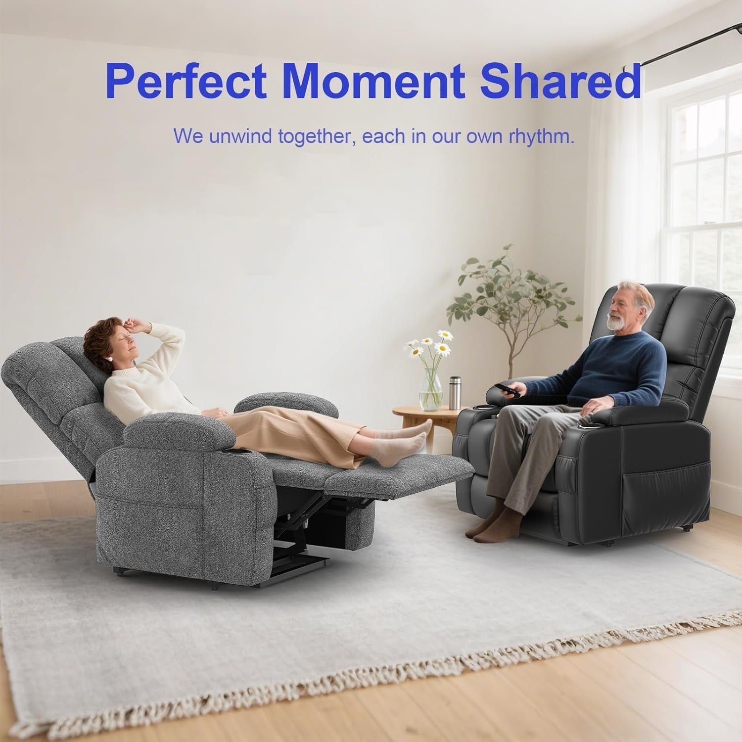 Dark Grey Lift Recliner Chair Elderly Massage Heat USB Cup Holders Footrest