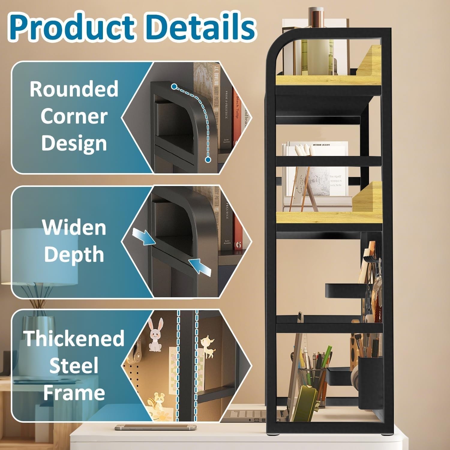 37.4" Desktop Hutch Bookshelf w/ Pegboard 2-Tier Desk Organizer Black