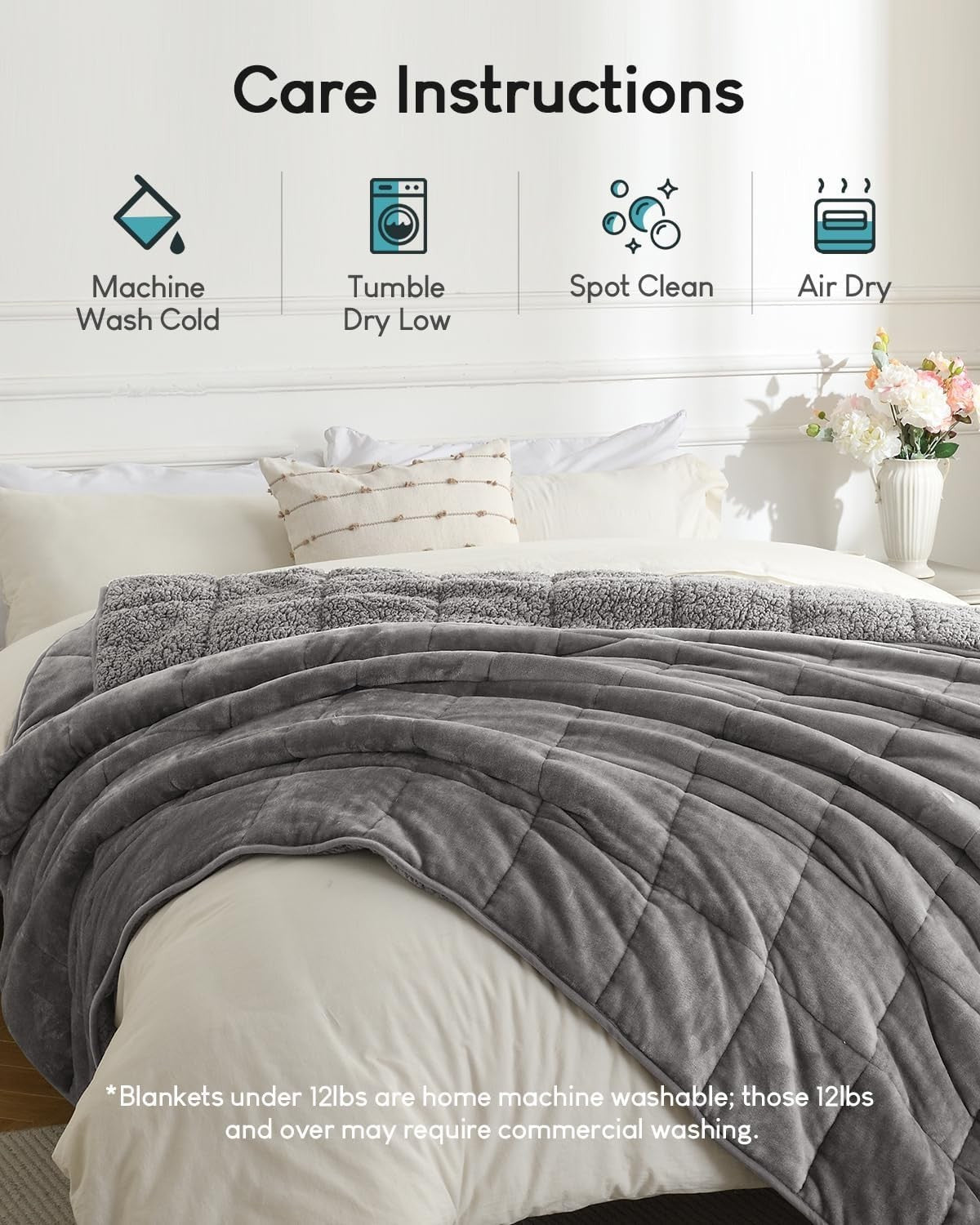 7kg Weighted Blanket Grey 120x180cm Sherpa Fleece for Deep Sleep