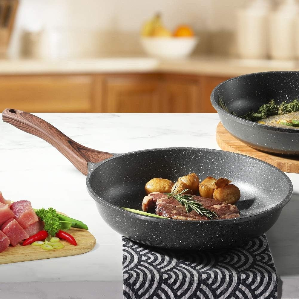 24cm Grey Non stick Frying Pan Granite Coating Skillet Cookware Induction Safe