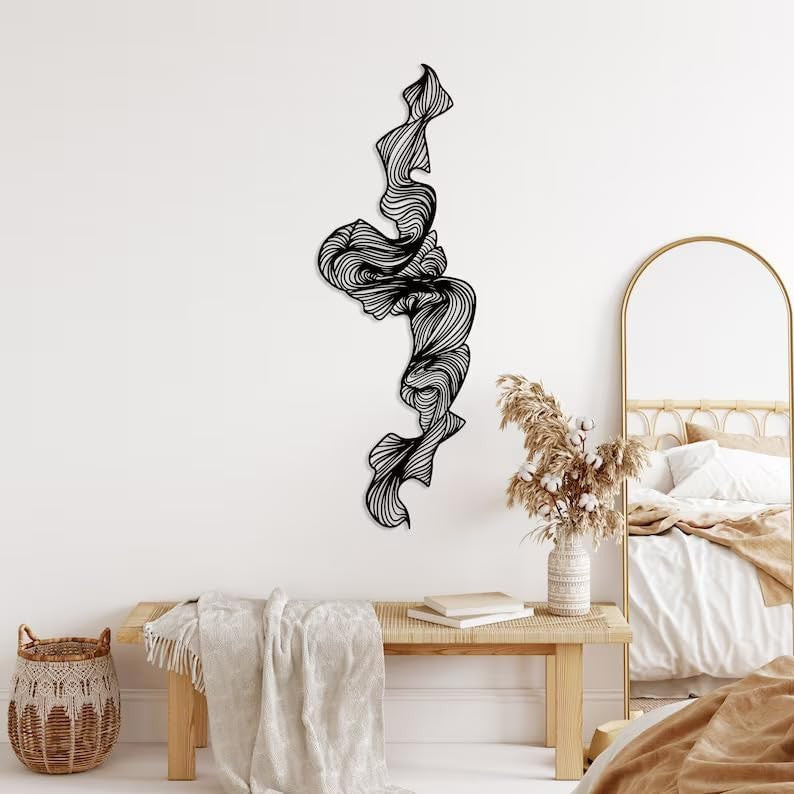 Abstract Metal Wall Art Vertical Line Sculpture 75x25cm