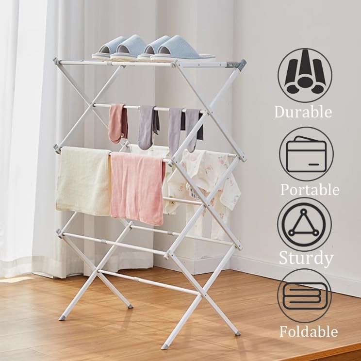 3 Tier Clothes Airer Folding Laundry Drying Rack Heavy Space Saving