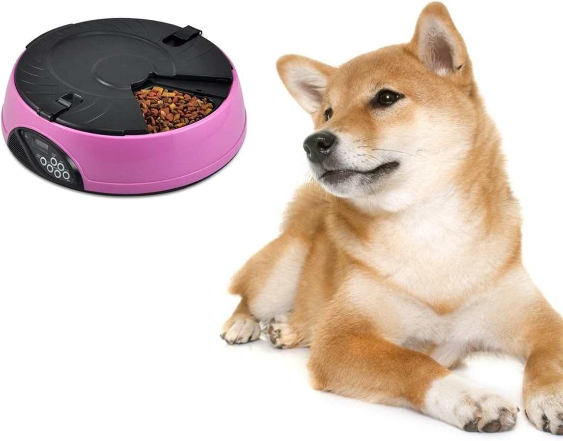 Automatic Pet Feeder 6 Meal Programmable Food Dispenser Voice Recorder Pink