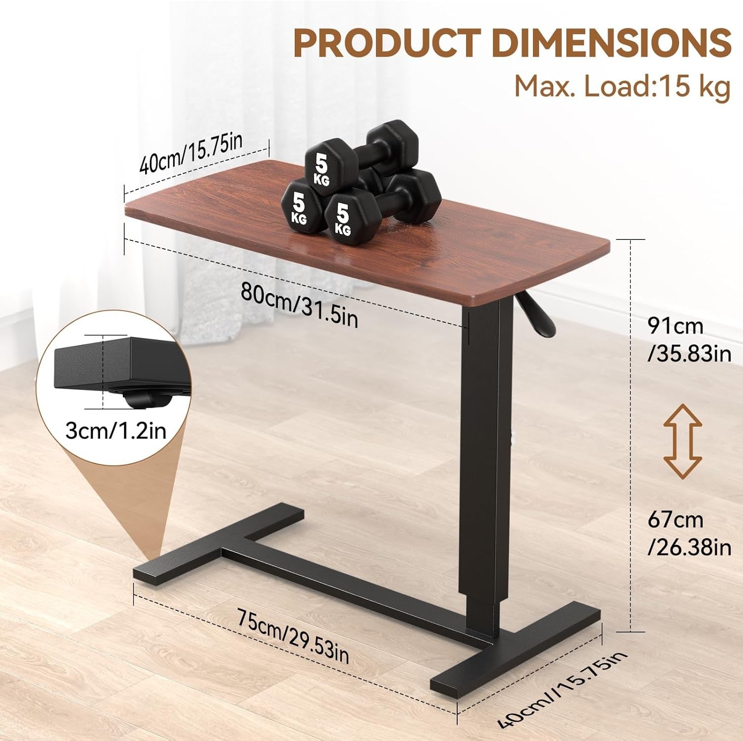 Overbed Bedside Table Height Adjustable Laptop Desk with Wheels Sofa Desk