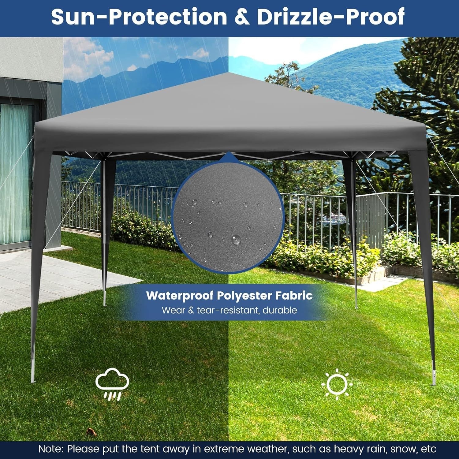 3x3m Pop Up Gazebo Adjustable Waterproof Outdoor Canopy w/ Bag Grey