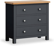 Charcoal 3 Drawer Chest Solid Wood Oak Top Small Bedroom Storage Unit