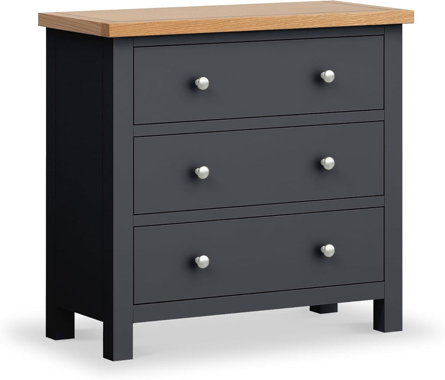 Charcoal 3 Drawer Chest Solid Wood Oak Top Small Bedroom Storage Unit