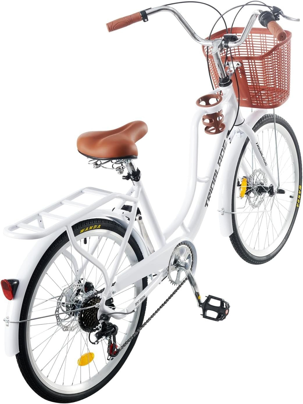 Vintage 24" City Bike with 7-Speed Gears, Dual Disc Brakes & Front Basket