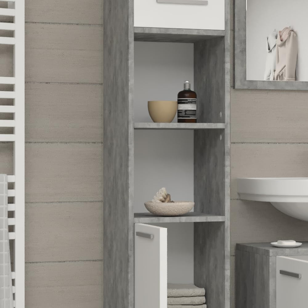 Tall Bathroom Storage Cabinet with Doors & Shelves, Slim 30x190 cm
