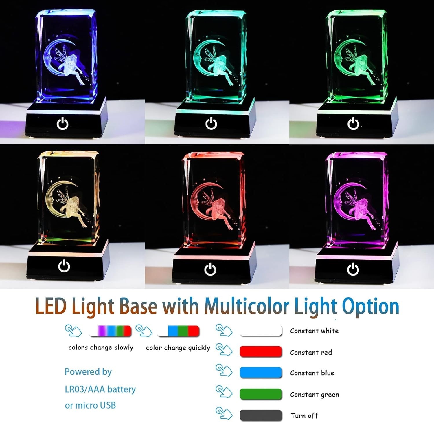 3D Crystal Fairy & Moon LED Light Cube Ornament Gift for Women Girls Bedroom