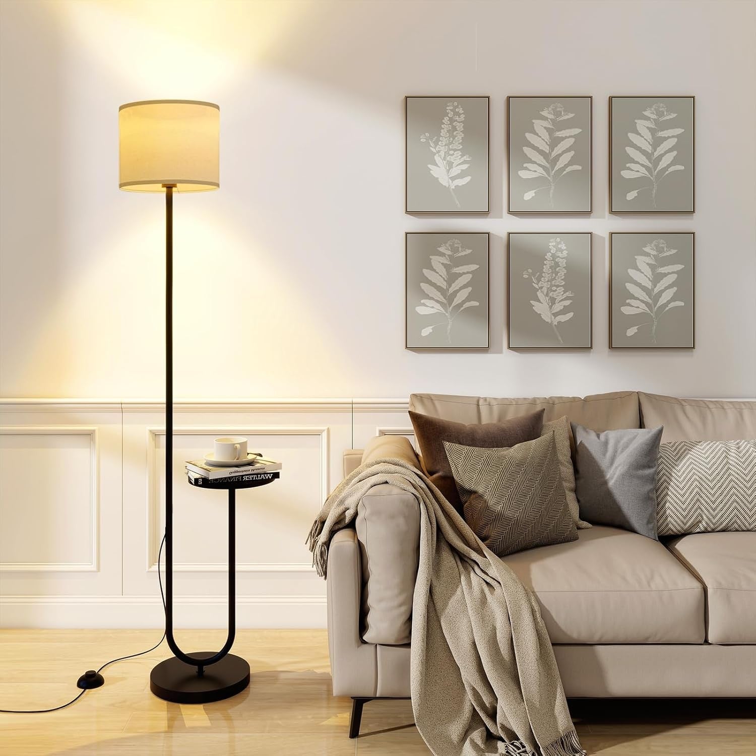 Floor Lamp with Shelf Black Tall Standing Light for Living Room Bedroom
