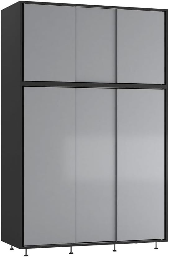 6-Door Grey Sliding Wardrobe with Adjustable Feet & Spacious Bedroom Storage