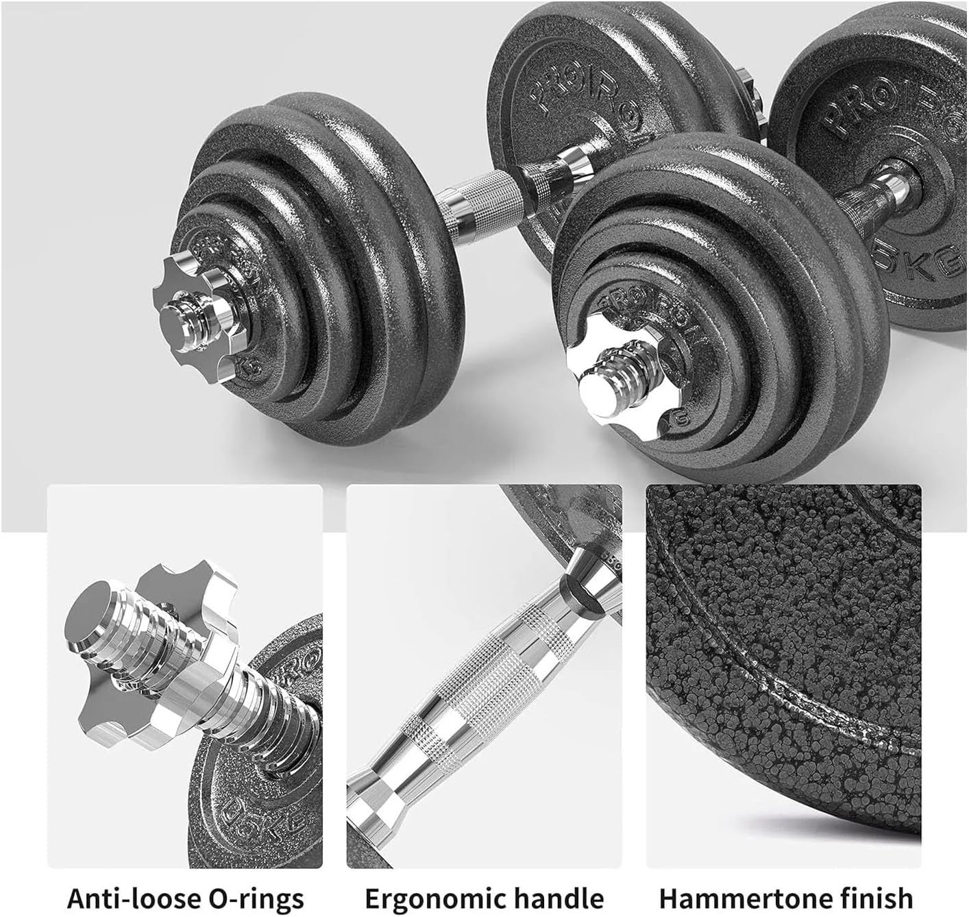 20kg Cast Iron Adjustable Dumbbell Set Non Slip Home Gym Strength Weights