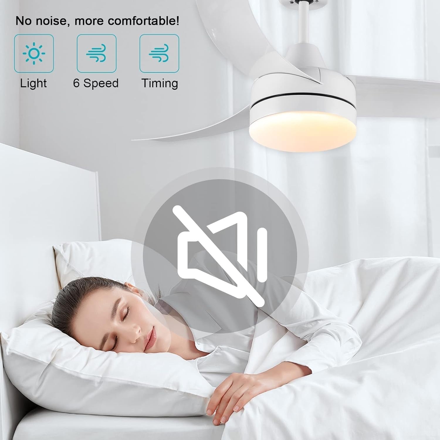 CJOY 42" Ceiling Fan with Light, 6 Speeds, Dimmable LED, Remote Control