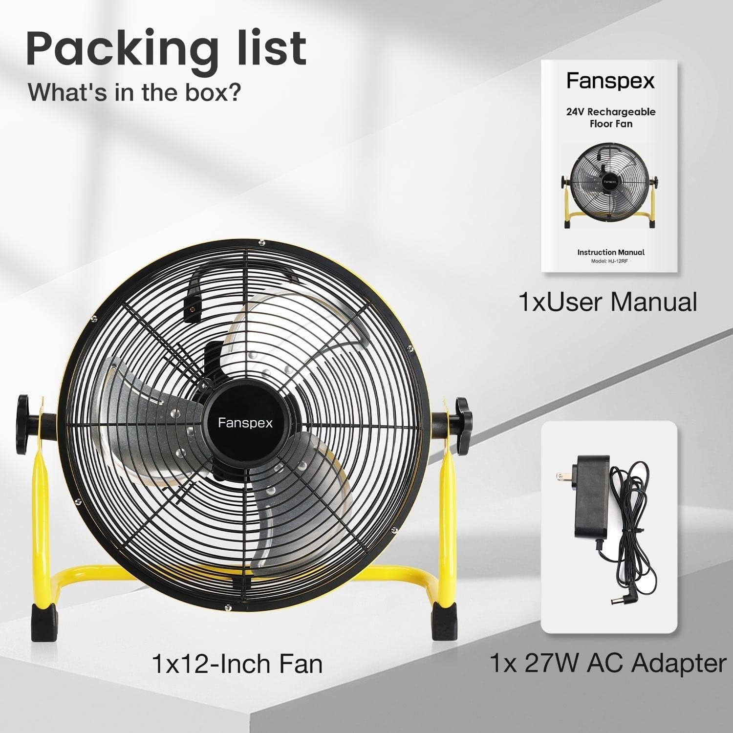 12" Rechargeable Camping Fan – 20000mAh Battery 3 Speeds High-Velocity Airflow