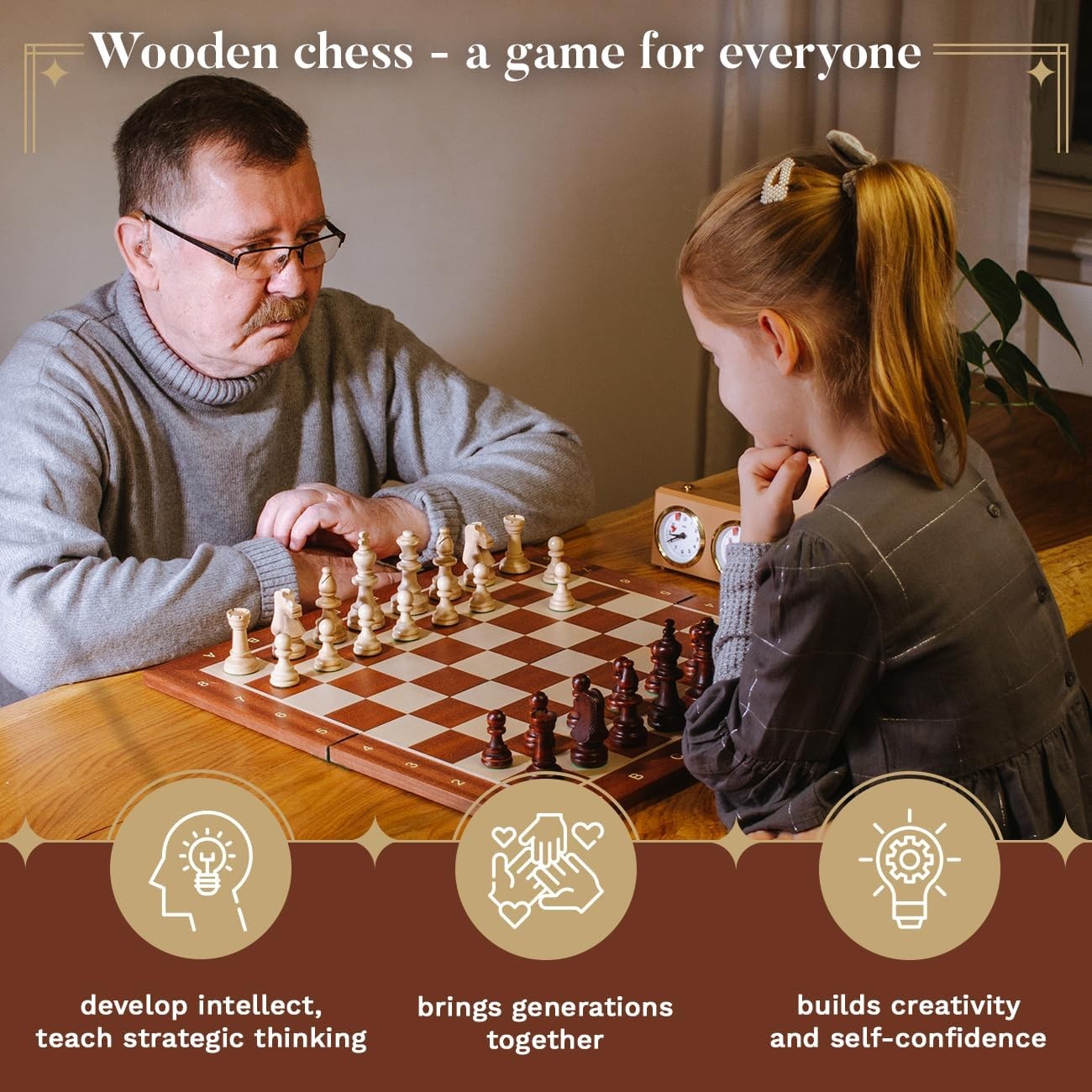 Luxury 42cm Wooden Chess Set XL | Handcrafted Board & Carved Pieces | Premium Gi