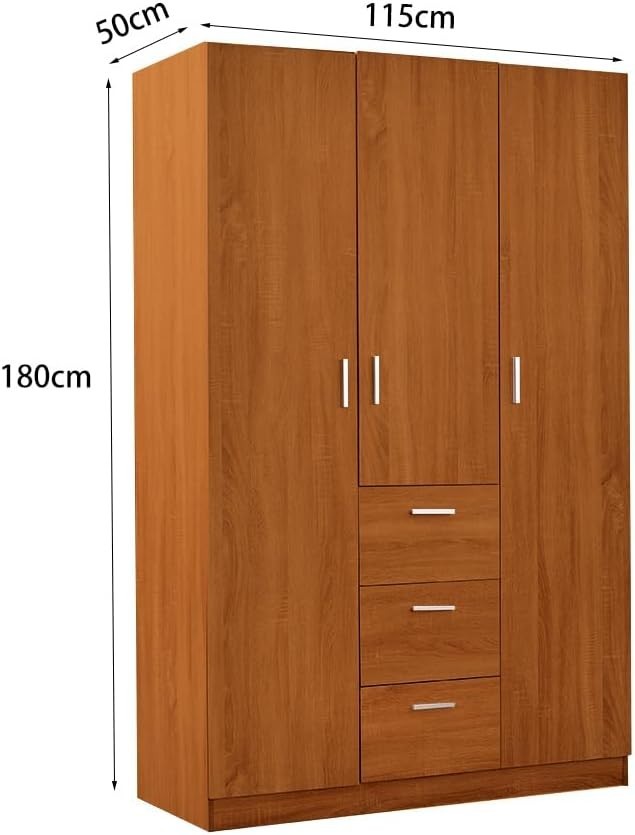 Oak 3 Door Wardrobe with 3 Drawers Solid Pine Wood Bedroom Storage Unit