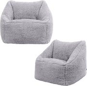 2x Grey Kids Fleece Bean Bag Chairs Set for Bedroom, Nursery, Playroom