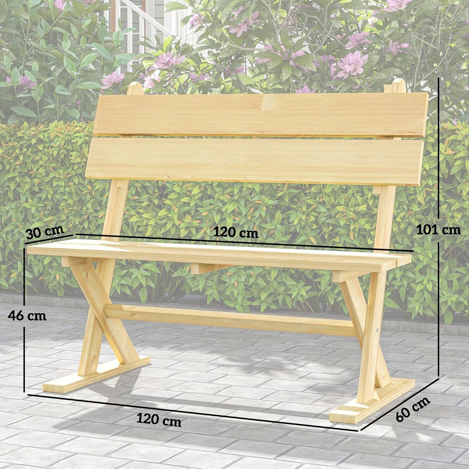 2 Seater Wooden Garden Bench Fir Wood Patio Park Outdoor Seat