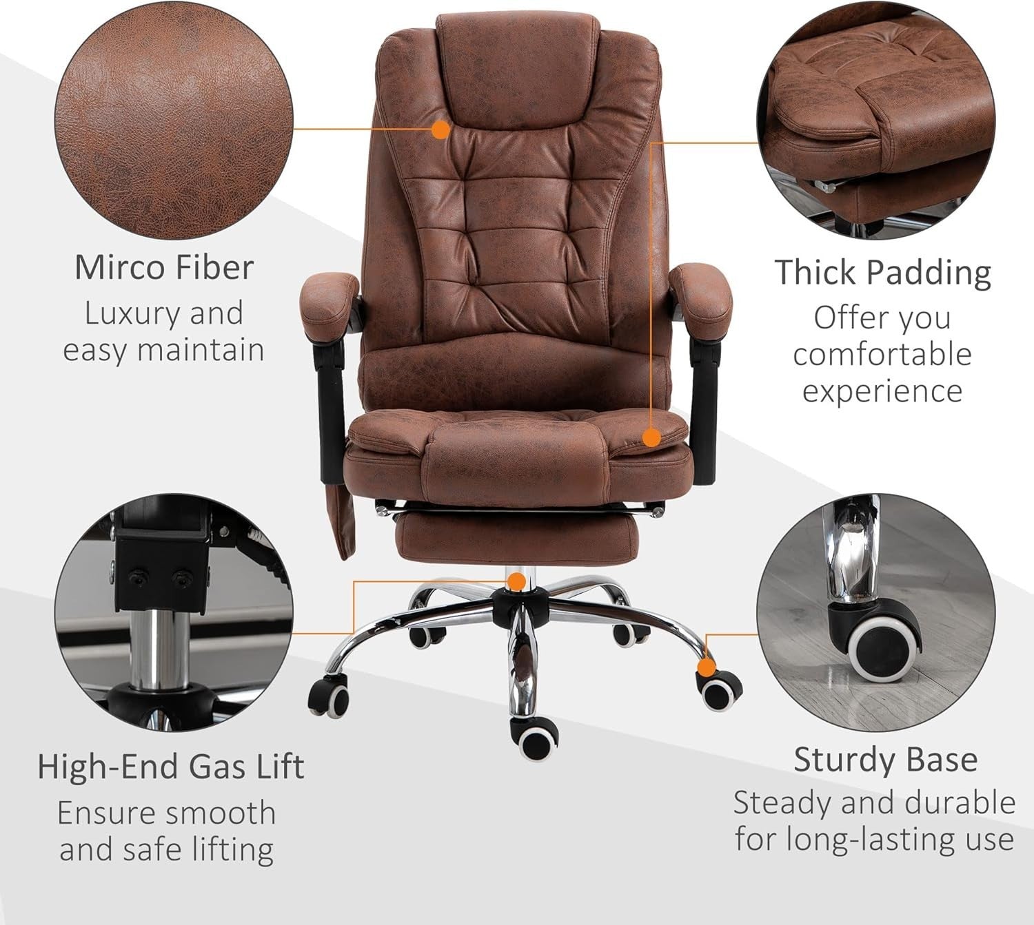 Heated Electric Massage Recliner Office Chair Brown Vibration Footrest High Back