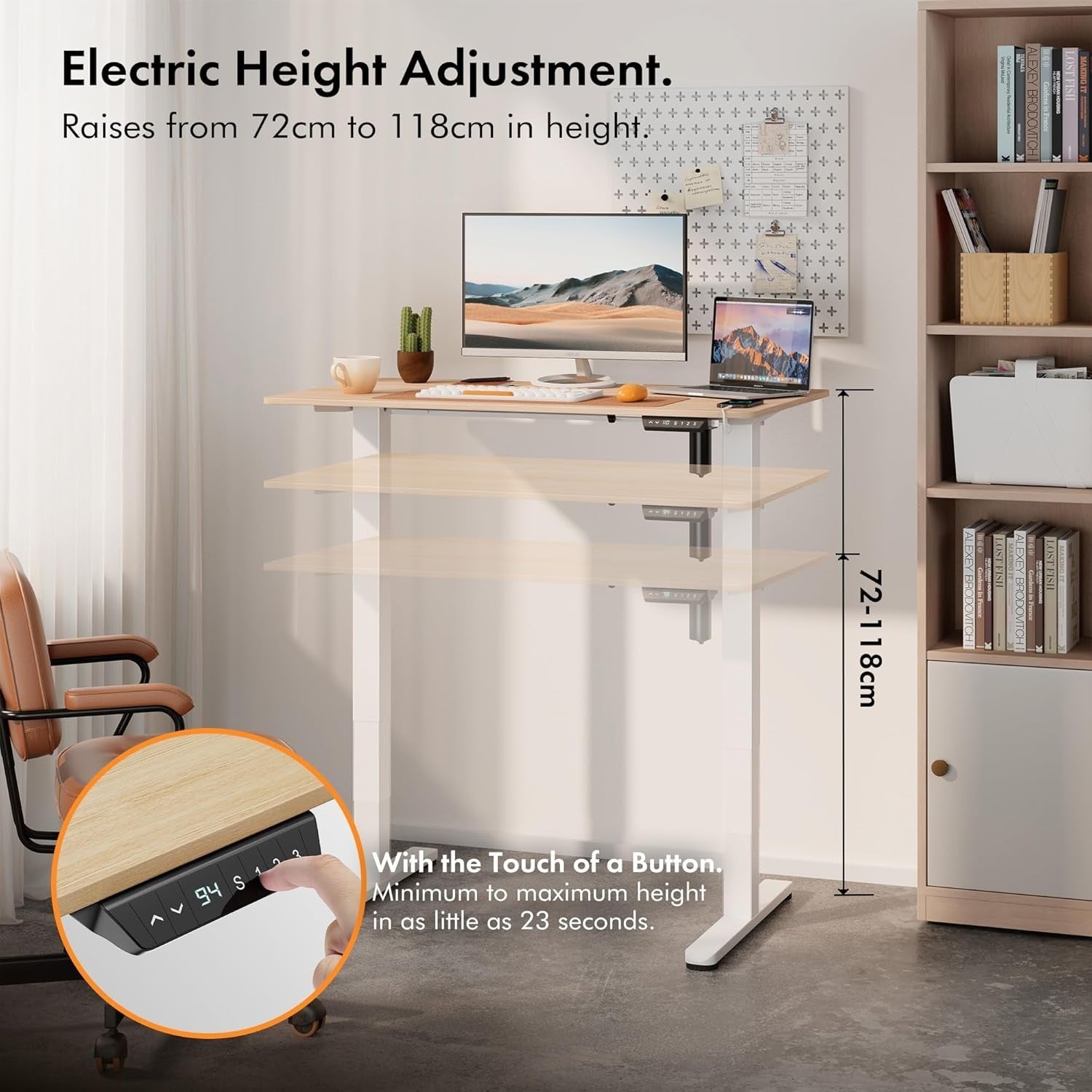 100x60cm Electric Standing Desk w/USB-C Charging & Memory Presets, White