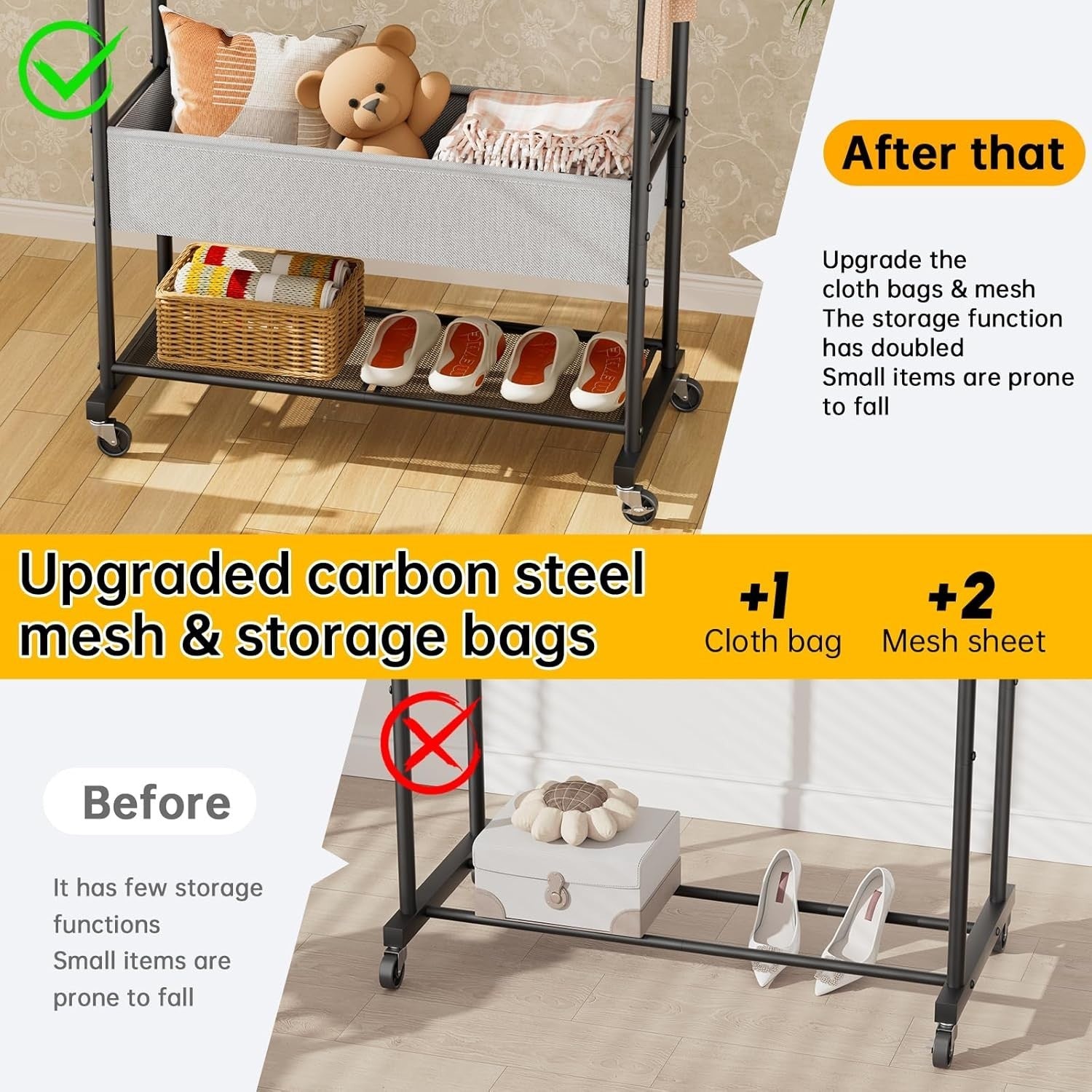Heavy Duty Clothes Rail with Wheels & Shelf – Black 91×43×183cm