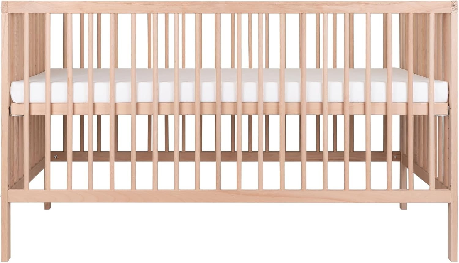 Space Saving Baby Wooden Cot Bed Adjustable Height Toddler Bed Beech