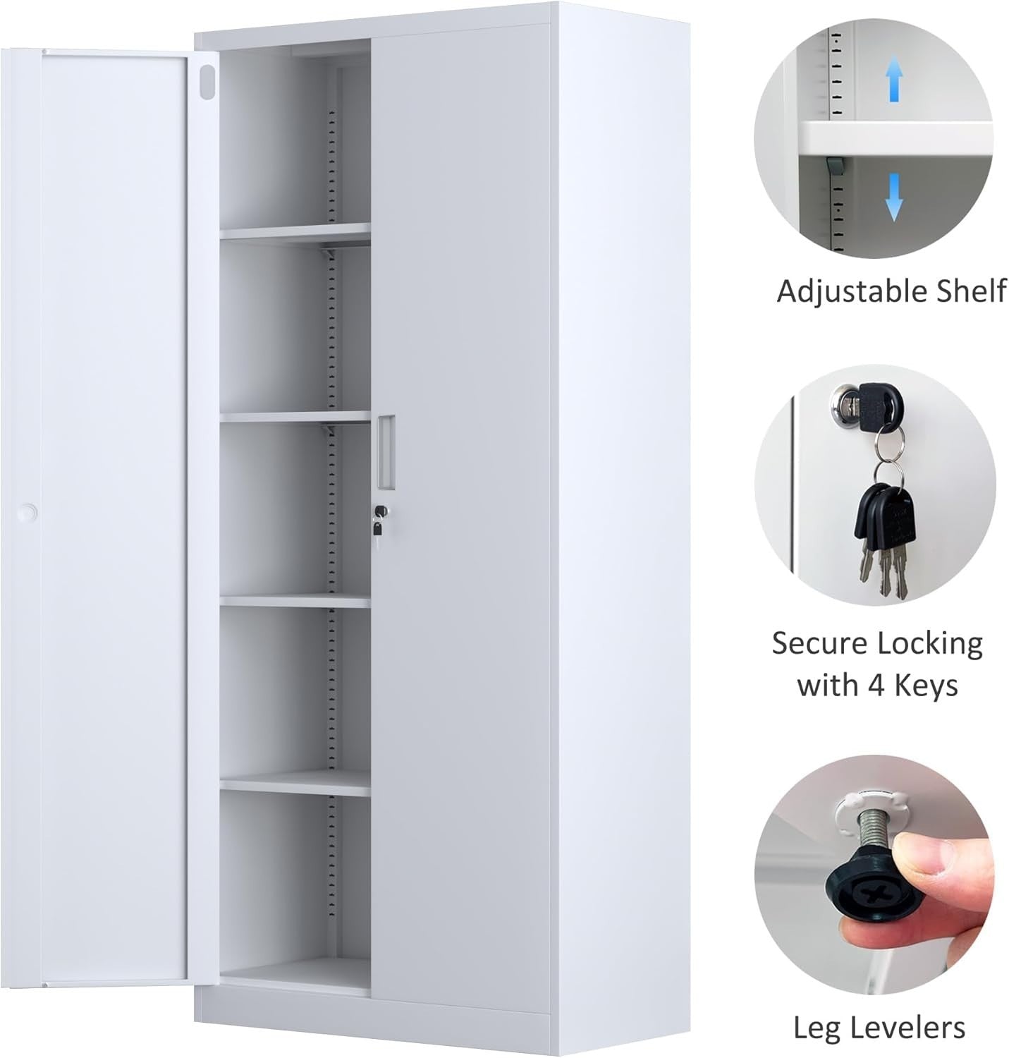 Tall Metal Storage Cabinet Lockable 4 Shelf Office Garage Pantry