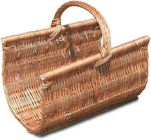 Rustic Wicker Log Basket with Handle – Indoor Firewood Storage 60x48x35 cm