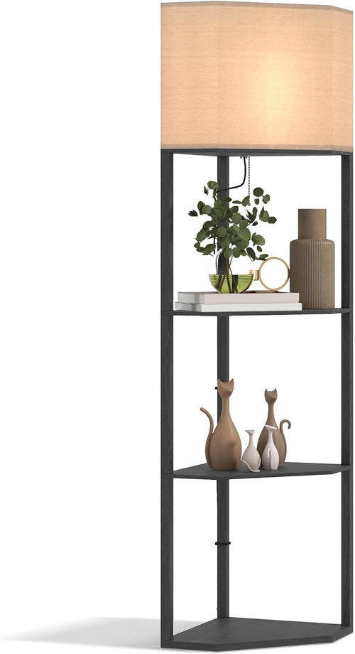 Corner Floor Lamp with Shelves Tall Standing Light Storage Black E27