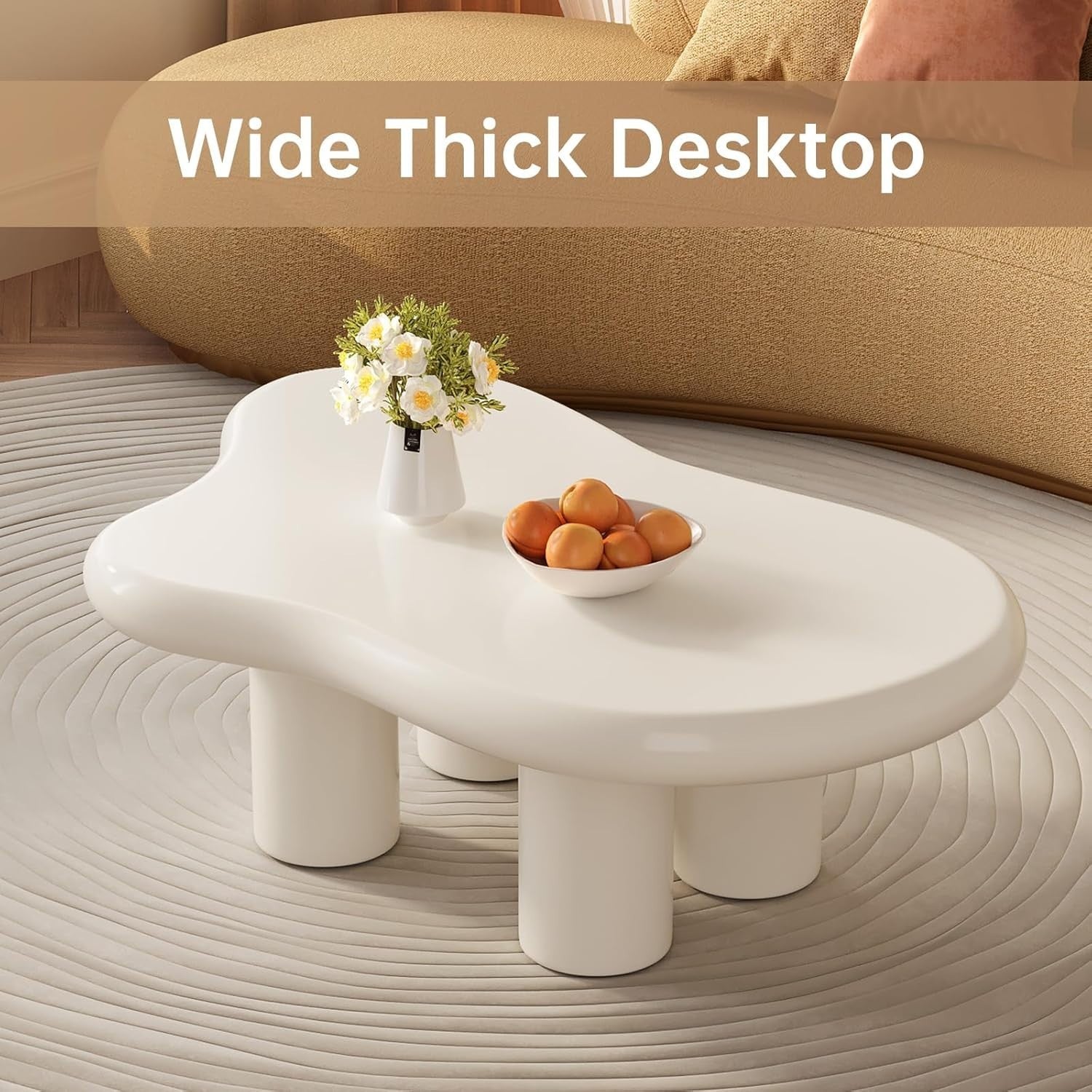 White Cloud Coffee Table Rounded Edges Durable MDF 117x72x40cm Modern