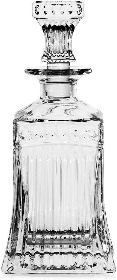 Striped Whiskey Decanter 18oz Premium Glass Liquor Bottle with Stopper Gift