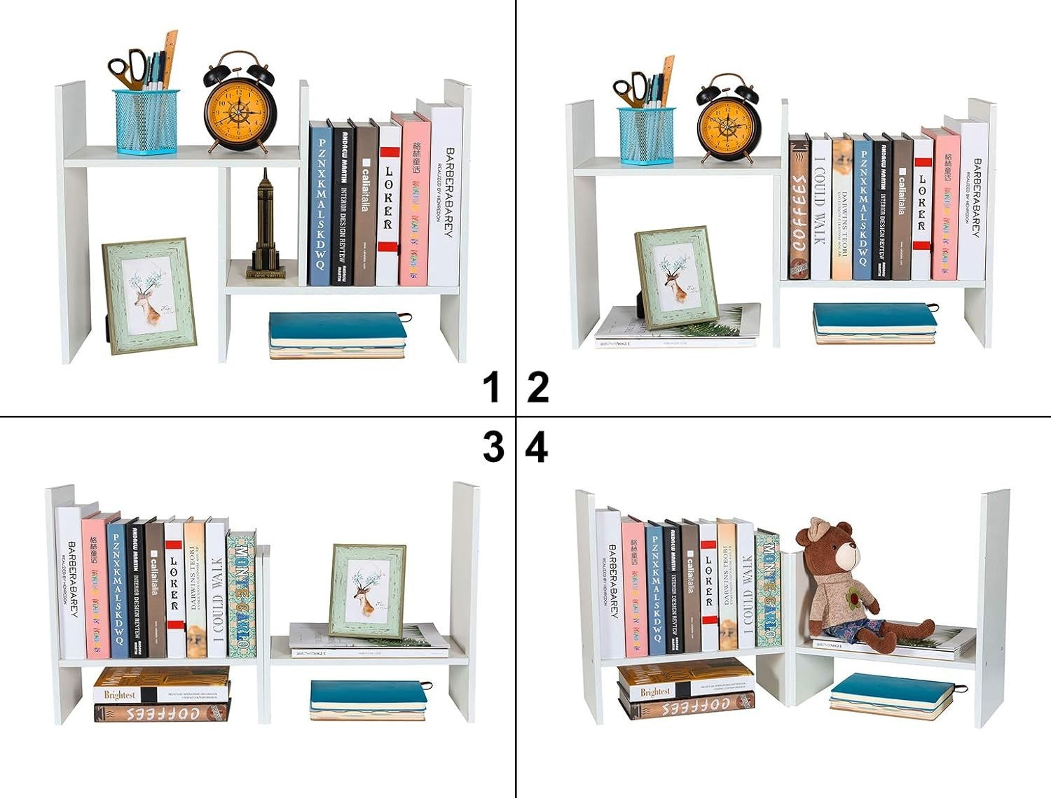 Adjustable White Wood Desktop Bookshelf 3-Tier Desk Organizer Storage