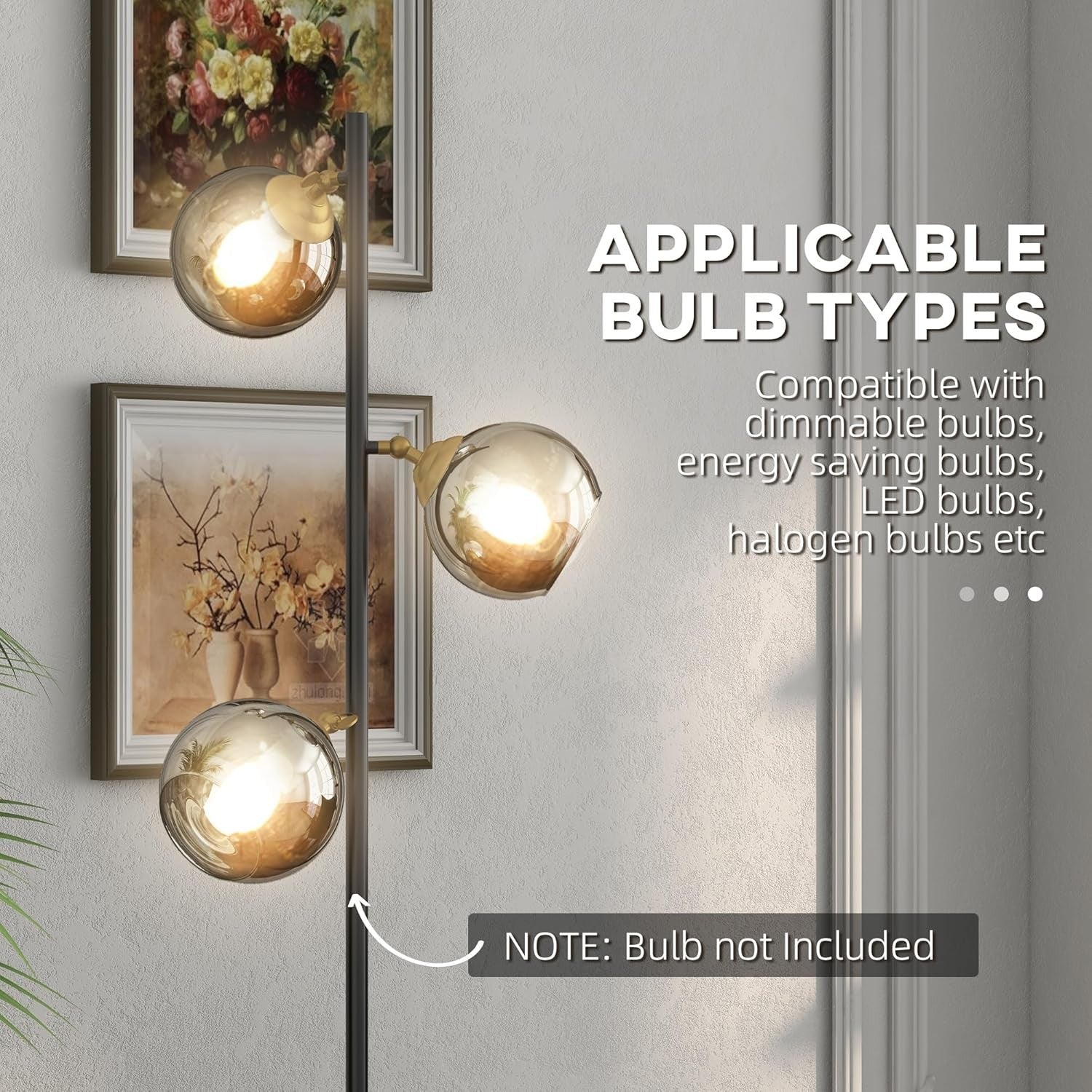 3 Light Floor Lamp Glass Globe Modern Standing Lamp Living Room Bedroom