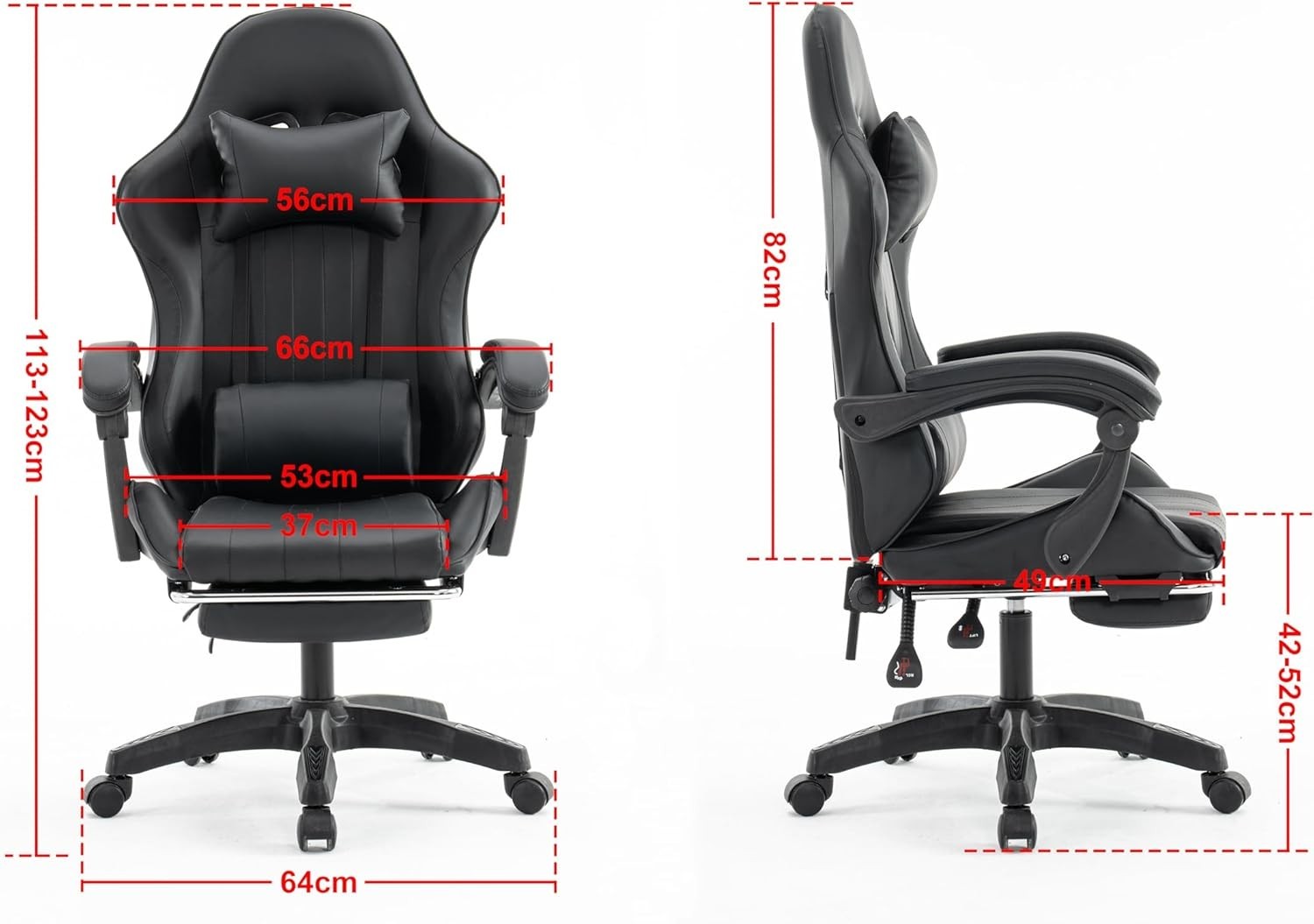 Gaming Chair PU Leather Swivel Office PC Desk Seat Recliner with Footrest Black