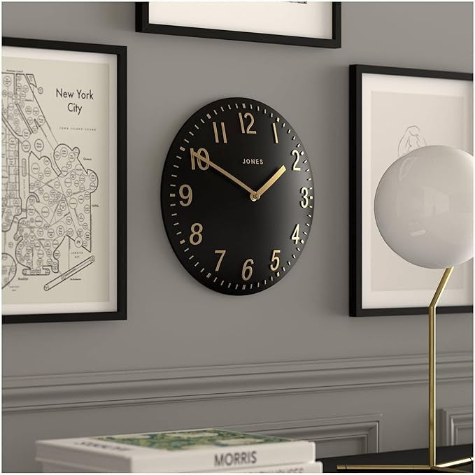 30cm Black & Gold Wall Clock Modern Convex Silent Stylish Home Decor
