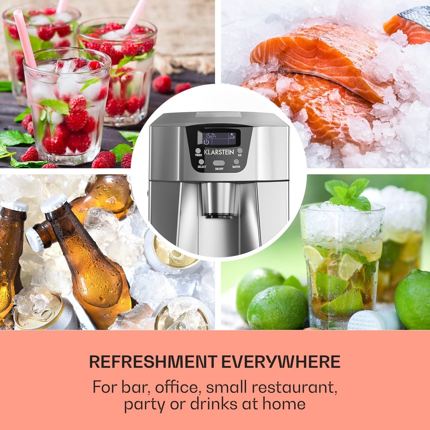 Countertop Ice Maker Bullet Cubes Fast 12kg/24h Cold Water Dispenser