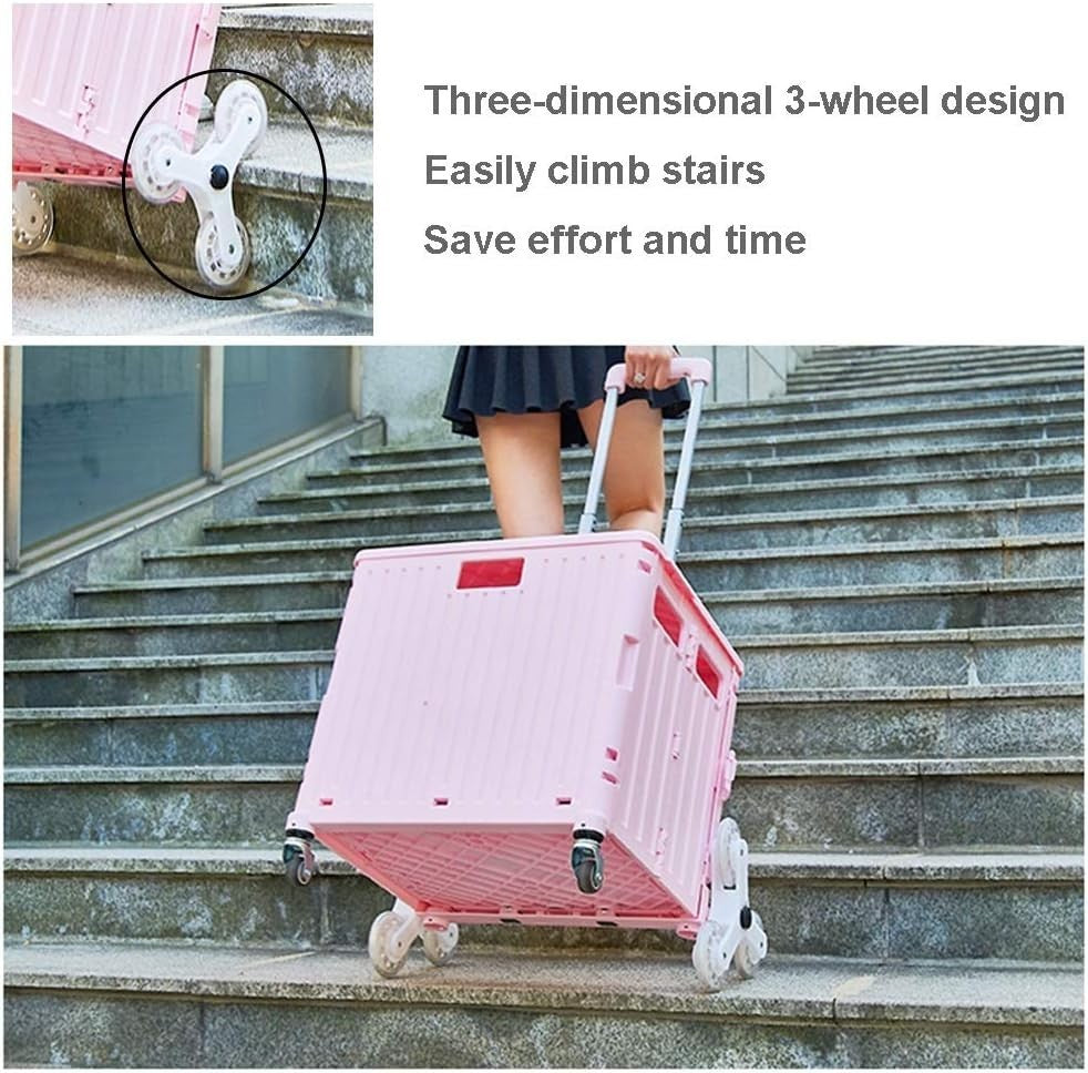 Beige Foldable 8-Wheel Stair Climber Cart Lightweight Portable Rolling Trolley