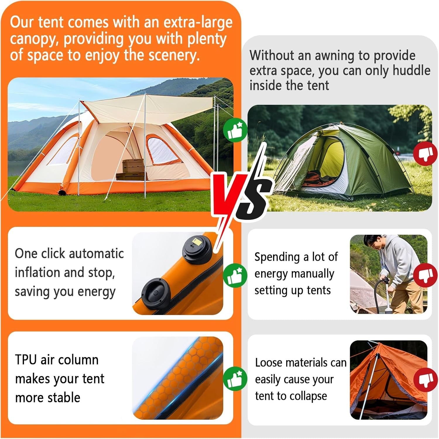 4 Person Inflatable Camping Tent Waterproof Pop Up with Pump