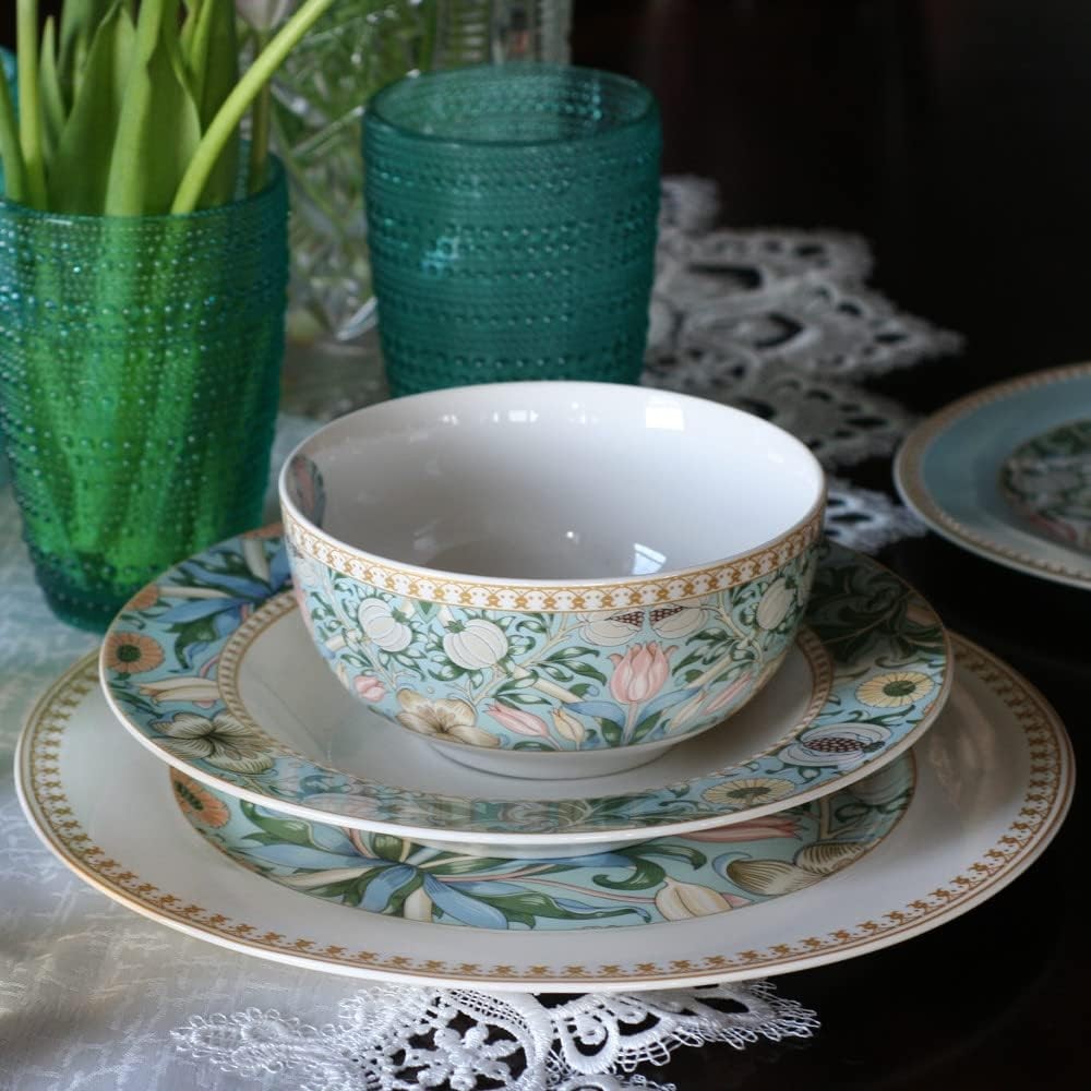 24pc Bone China Dinner Set Tropical Plates Bowls Mugs Gift Box Service for 6