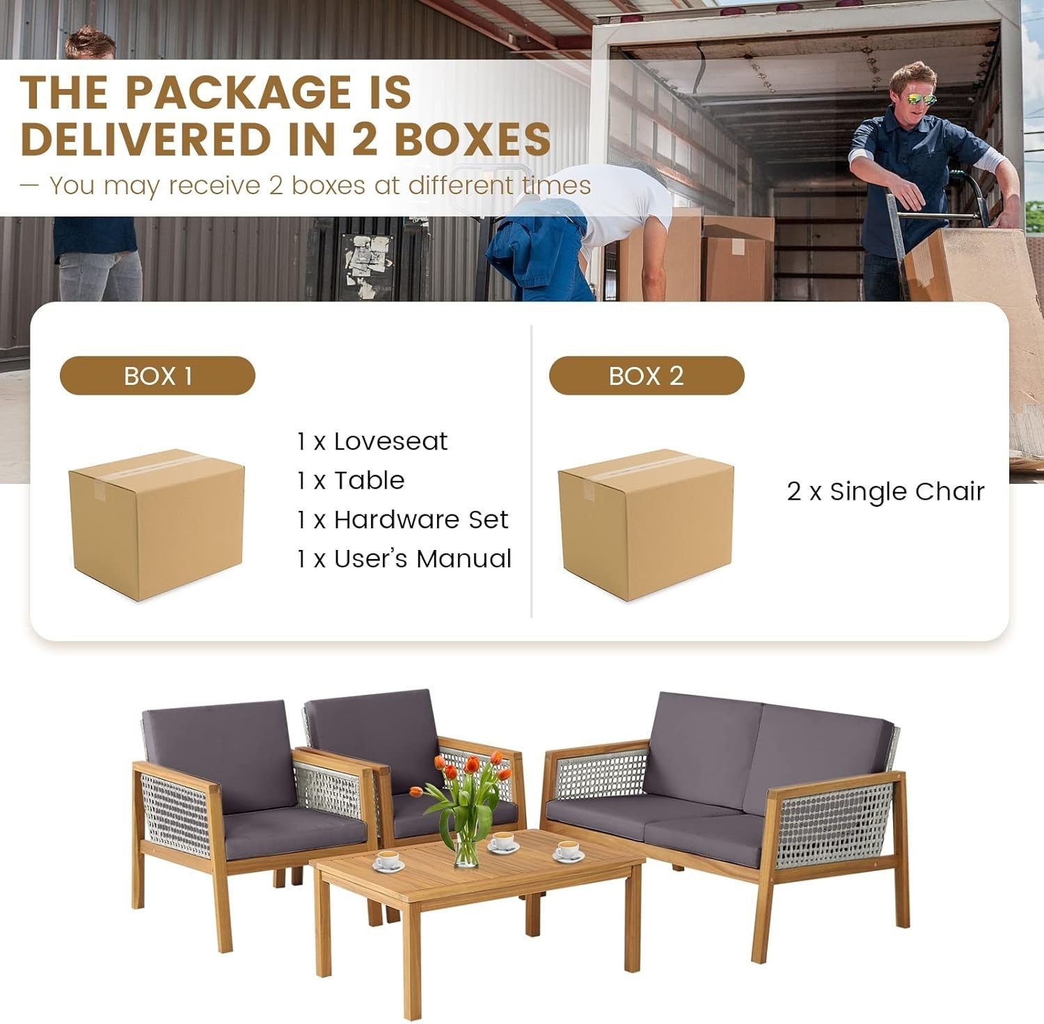 4PC Garden Rattan Sofa Set Outdoor Patio Furniture W/ Coffee Table
