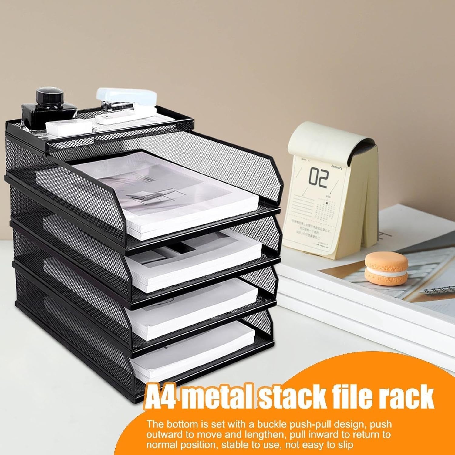 Desktop Paper Organizer Tray – Mesh Vertical Stackable File Holder for A4