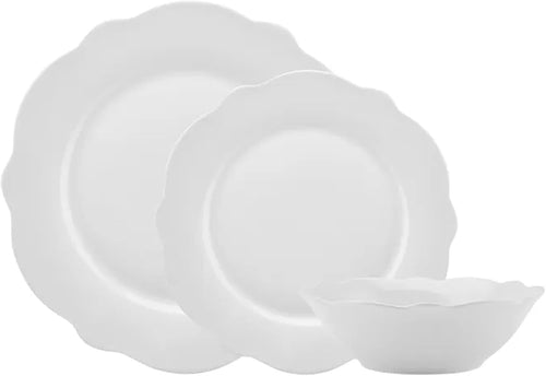 12pc Bone China Dinnerware Set Plates Bowls Elegant White for 4
